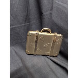 Suitcase Luggage London Paris Roma New York GoldTone Brooch Pin Vintage